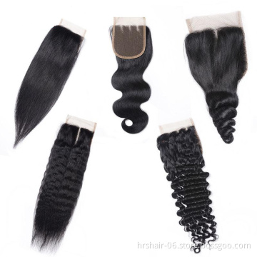 4*4 lace closure 100% human hair free part silky Virgin Cuticle Aligned Brazilian natural color Human Hair wholesale price